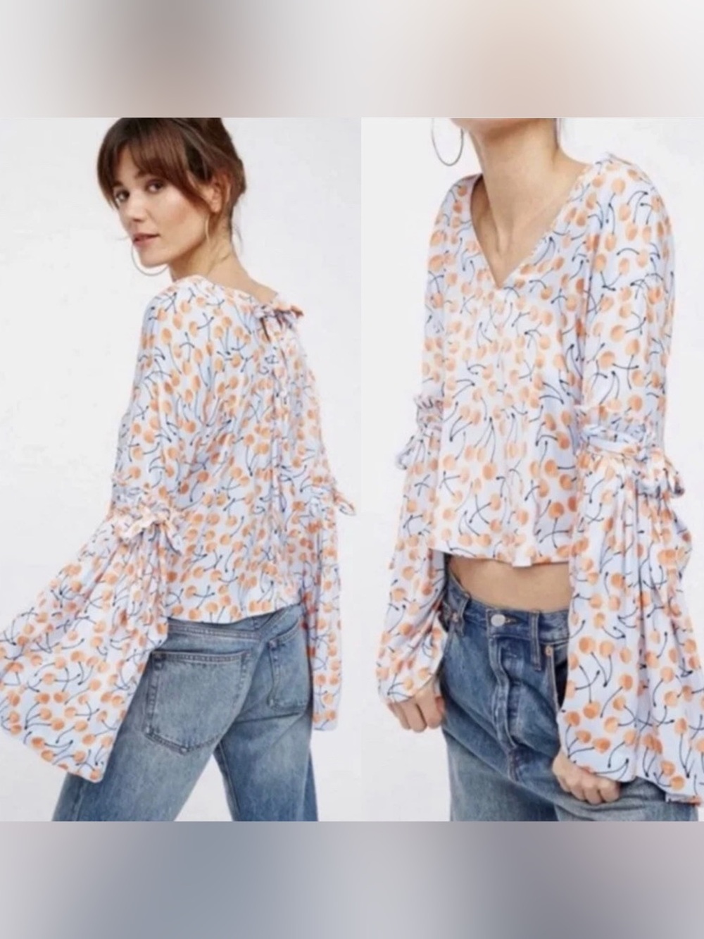 Free People Cherry‎ Pie Bell Sleeve Cropped Boho Blouse Small